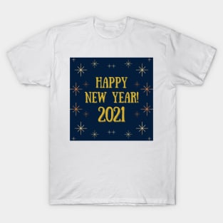 happy new year! 2021 holiday blue gold yellow stars pattern T-Shirt